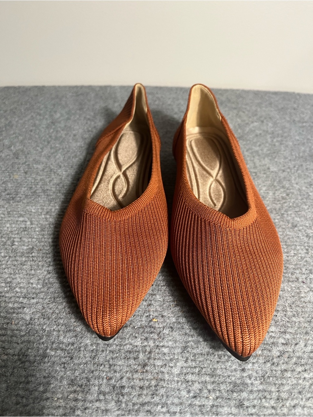 Pointed Knit Slip-On Flats in Rust for Women